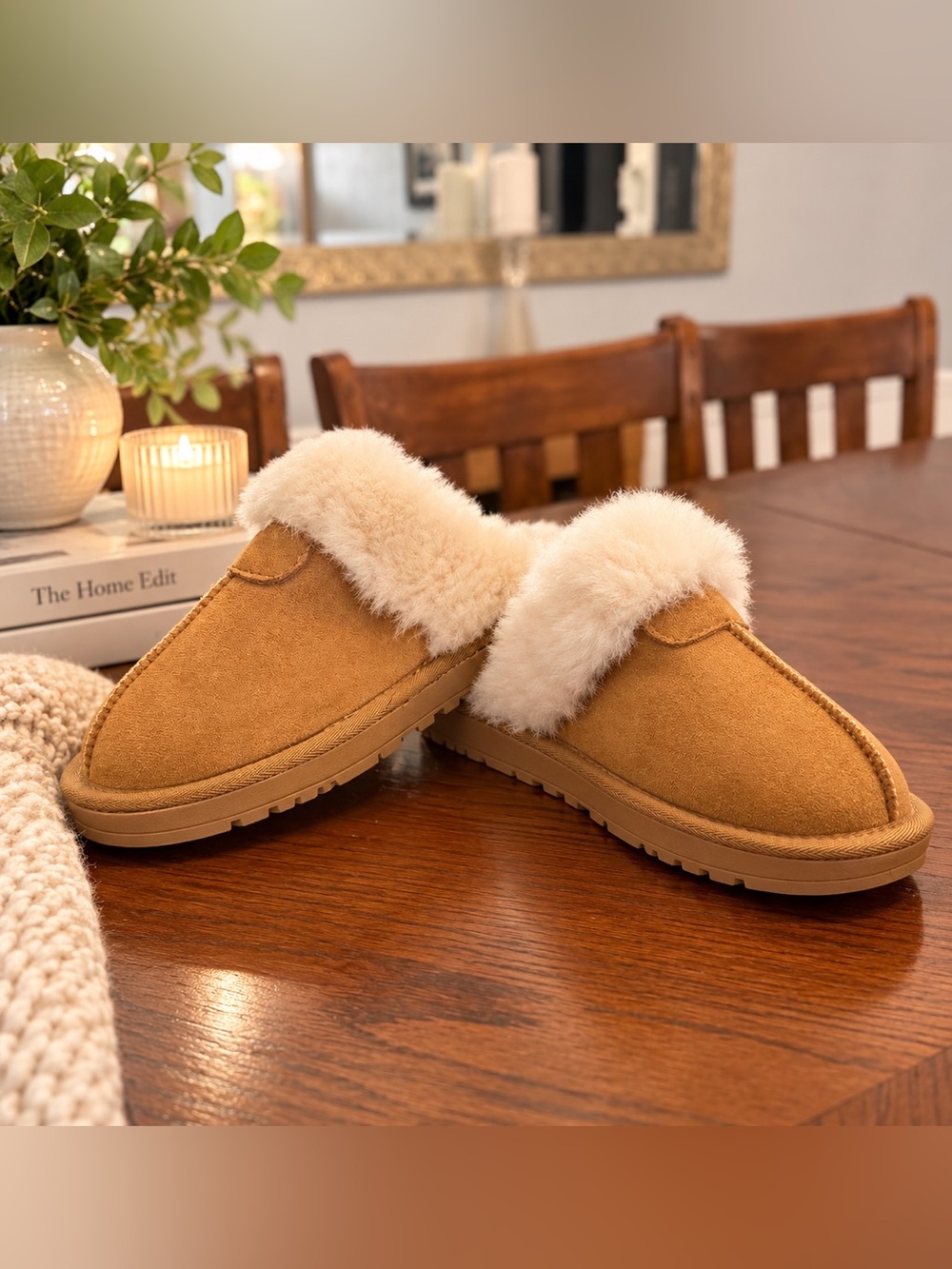 NWOT UGG Inspired Cozy Fur Lined Slippers Chestnut Size 37 NEW